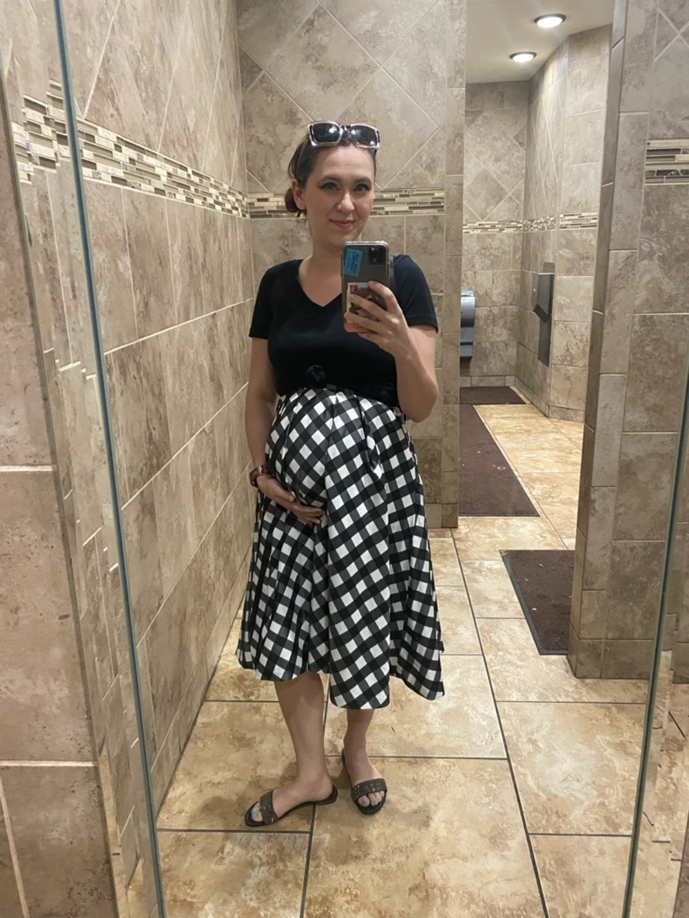 Talbots Black and White Gingham circle Skirt